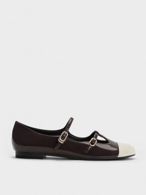 Charles & Keith Double-Riemen T-Bar Mary Janes Dunkelbraun | GQJW10376