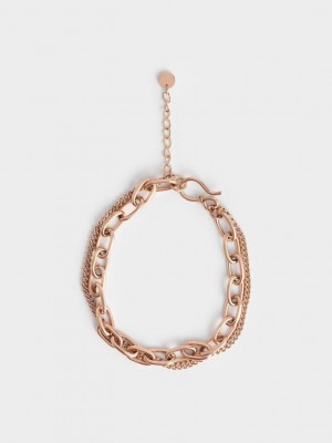 Charles & Keith Double Chain Bracelet Rosa Gold | CYTR78140