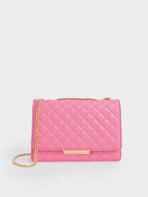 Charles & Keith Double Chain Handle Gesteppt Bag Rosa | QMWP27640