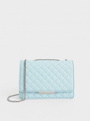 Charles & Keith Double Chain Handle Gesteppt Bag Hellblau | RVSD39714