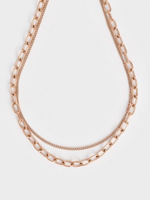 Charles & Keith Double Chain Necklace Rosa Gold | YQLM96513