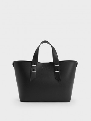 Charles & Keith Double Handle Hobo Bag Schwarz | BZHF46701