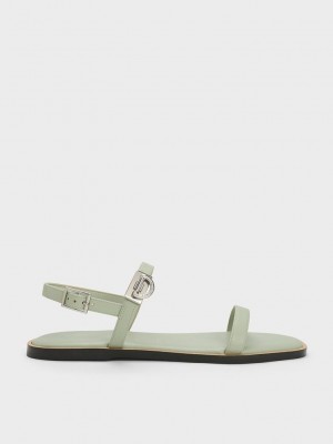 Charles & Keith Double Metallic Schnallen Sandals Olivgrün Grün | CERB02693