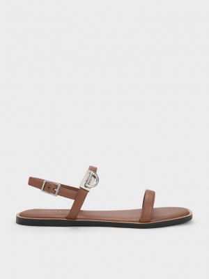 Charles & Keith Double Metallic Schnallen Sandals Braun | VULT39046