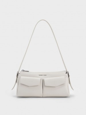 Charles & Keith Double Pouch Shoulder Bag Weiß | JCTF62317