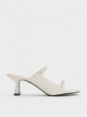 Charles & Keith Double Riemen Absatz Mules Weiß | PHUG70421