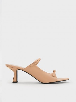 Charles & Keith Double Riemen Absatz Mules Beige | DJHU17490