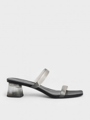 Charles & Keith Double Riemen See-Through Mules Schwarz | GQTA56973