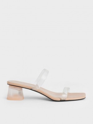 Charles & Keith Double Riemen See-Through Mules Beige | XYIH26873