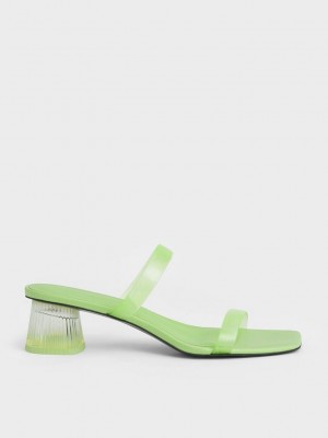 Charles & Keith Double Riemen See-Through Mules Grün | UFNJ03451