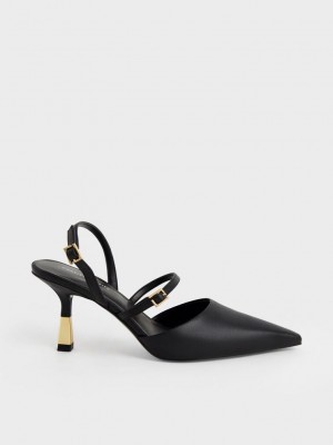 Charles & Keith Double Riemen Slingback Pumps Schwarz | CJOA21648