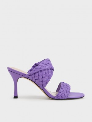 Charles & Keith Double Riemen Woven Absatz Mules Lila | UDAV51427