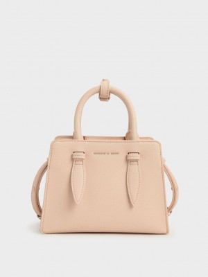 Charles & Keith Double Top Handle Structured Bag Beige | YNFX68179
