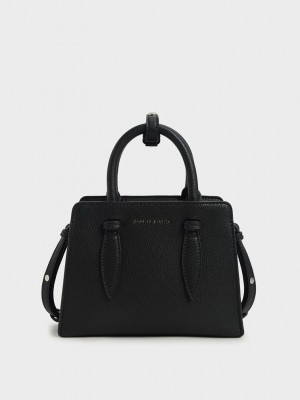 Charles & Keith Double Top Handle Structured Bag Schwarz | VAHZ35610
