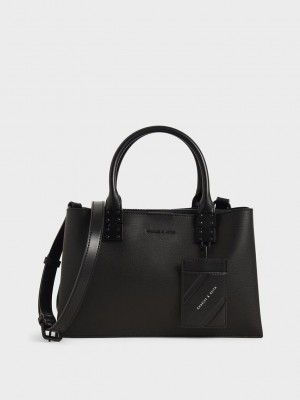 Charles & Keith Double Top Handle Structured Bag Schwarz | UVAT76519