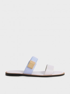 Charles & Keith Dove Metallic Schnallen Badelatschen Sandals Hellblau | YTPM29358