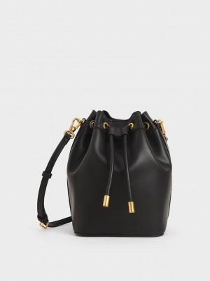 Charles & Keith Drawstring Bucket Bag Schwarz | ELKB40528