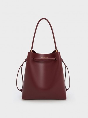 Charles & Keith Drawstring Hobo Bag Bordeaux | NHBA23410