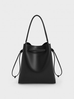 Charles & Keith Drawstring Hobo Bag Schwarz | ARVY36758