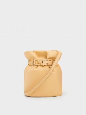 Charles & Keith Dua Bucket Bag Beige | DVWF48917