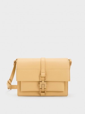 Charles & Keith Dua Buckled Crossbody Bag Beige | JRAQ05739
