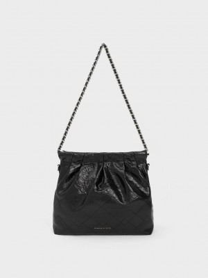 Charles & Keith Duo Chain Handle Shoulder Bag Schwarz | QWBU08263