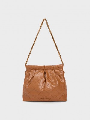 Charles & Keith Duo Chain Handle Shoulder Bag Schokolade | XDWU69280