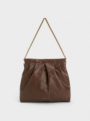 Charles & Keith Duo Double Chain Hobo Bag Dunkelbraun | MJRK19875
