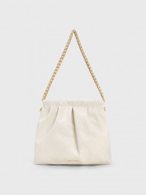Charles & Keith Duo Double Chain Hobo Bag Weiß | JUEO50162