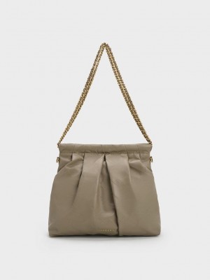 Charles & Keith Duo Double Chain Hobo Bag Grau Braun | HBTZ79654