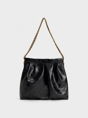 Charles & Keith Duo Double Chain Hobo Bag Schwarz | EDMK91785