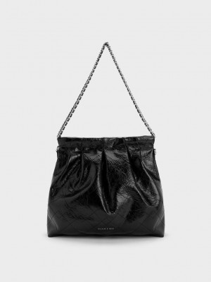 Charles & Keith Duo Double Chain Hobo Bag Schwarz | UZFT47128