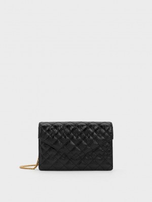 Charles & Keith Duo Gesteppt Envelope Clutch Schwarz | QAUZ52673