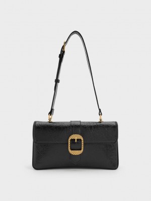 Charles & Keith Eilith Buckled Bag Schwarz | BHVL14023