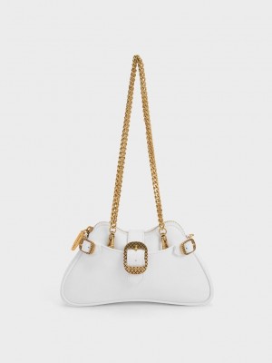 Charles & Keith Eilith Chain-Handle Buckled Bag Weiß | EHNS04216