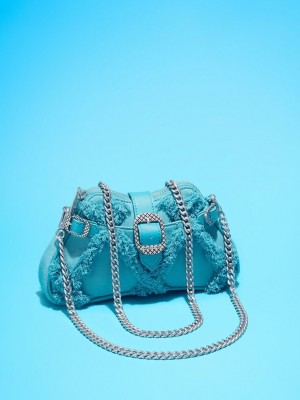 Charles & Keith Eilith Chain-Handle Denim Buckled Bag Blau | LCAX68931