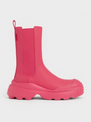 Charles & Keith Elba Round-Kappe Chelsea Boots Rot | IHYB26085