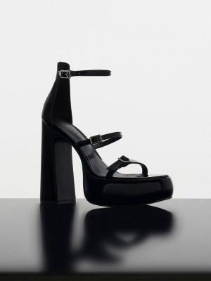 Charles & Keith Elvina Lack Buckled Plattform Sandals Schwarz | HZXS38429