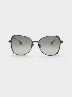 Charles & Keith Embellished Half-Frame Butterfly Sunglasses Schwarz | ATEN09734