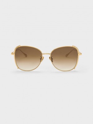 Charles & Keith Embellished Half-Frame Butterfly Sunglasses Gold | XAGW93746