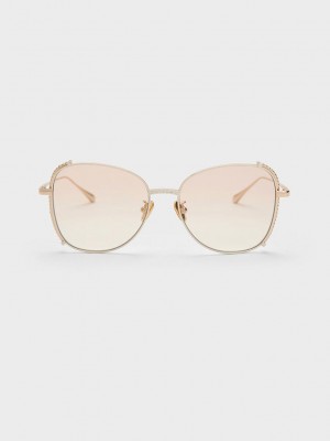 Charles & Keith Embellished Half-Frame Butterfly Sunglasses Weiß | ROSM78193