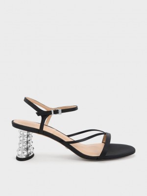 Charles & Keith Embellished Heel Recycled Polyester Sandals Schwarz | SAKG71398