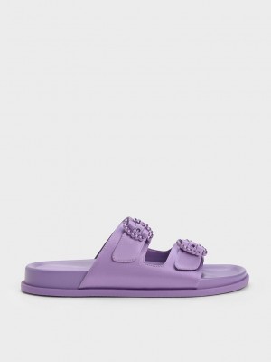 Charles & Keith Embellished Schnallen Recycled Polyester Sandals Lila | UMBJ16752
