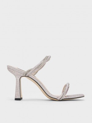 Charles & Keith Embellished Twisted Riemen Glittered Sandals Silber | PLTM82349