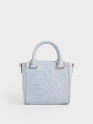 Charles & Keith Embossed Top Handle Bag Hellgrau | GLZN52810