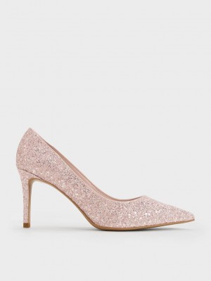 Charles & Keith Emmy Glittered Pointed-Kappe Pumps Rosa | XJGN28415