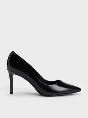 Charles & Keith Emmy Lack Pointed-Kappe Stiletto Pumps Schwarz | YSRJ73256