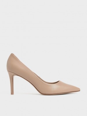 Charles & Keith Emmy Pointed-Kappe Stiletto Pumps Beige | BNCJ60432