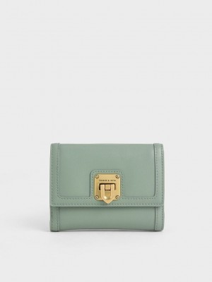 Charles & Keith Enola Kurzes Schnallen Wallet Olivgrün Grün | PIYO30165