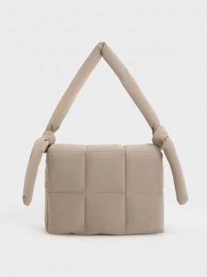 Charles & Keith Errya Nylon Gesteppt Puffy Crossbody Bag Grau Braun | TWPS61359